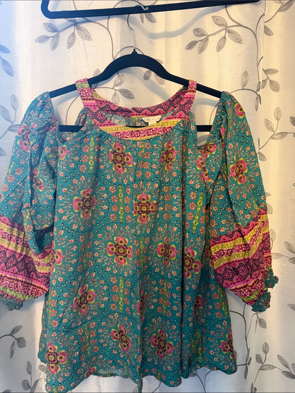 Cato Teal and Pink Bohemian Off-Shoulder Tunic